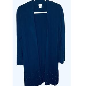 Chico’s Pearl and  Pleated Navy Open Front Duster Size 1 = Size 8